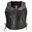 Milwaukee Motorcycle Clothing Co. Women's Rave Black Premium Leather Deep Neck Side Lace Vest MMC40000