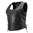 Milwaukee Motorcycle Clothing Co. Women's Rave Black Premium Leather Deep Neck Side Lace Vest MMC40000