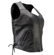 Milwaukee Motorcycle Clothing Co. Women's Rave Black Premium Leather Deep Neck Side Lace Vest MMC40000