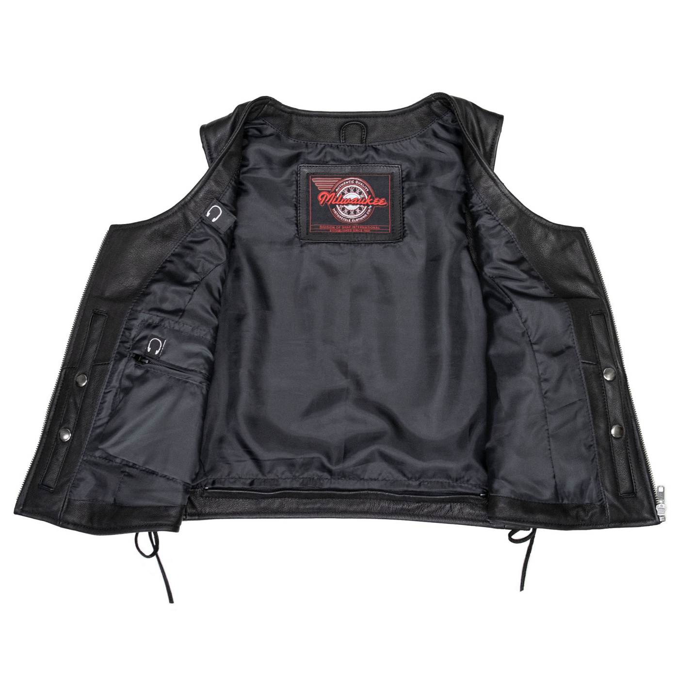Milwaukee Motorcycle Clothing Co. Women's Rave Black Premium Leather Deep Neck Side Lace Vest MMC40000