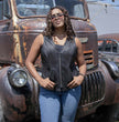 Milwaukee Motorcycle Clothing Co. Women's Jenni Black Premium Leather V-Neck Side Lace Vest MMC40001