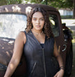 Milwaukee Motorcycle Clothing Co. Women's Jenni Black Premium Leather V-Neck Side Lace Vest MMC40001