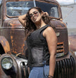 Milwaukee Motorcycle Clothing Co. Women's Jenni Black Premium Leather V-Neck Side Lace Vest MMC40001