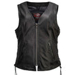 Milwaukee Motorcycle Clothing Co. Women's Jenni Black Premium Leather V-Neck Side Lace Vest MMC40001