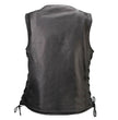 Milwaukee Motorcycle Clothing Co. Women's Born-Free Tall Sizes Black Leather Vest w/ V-Neck, Side Lace, Snap MMC40002