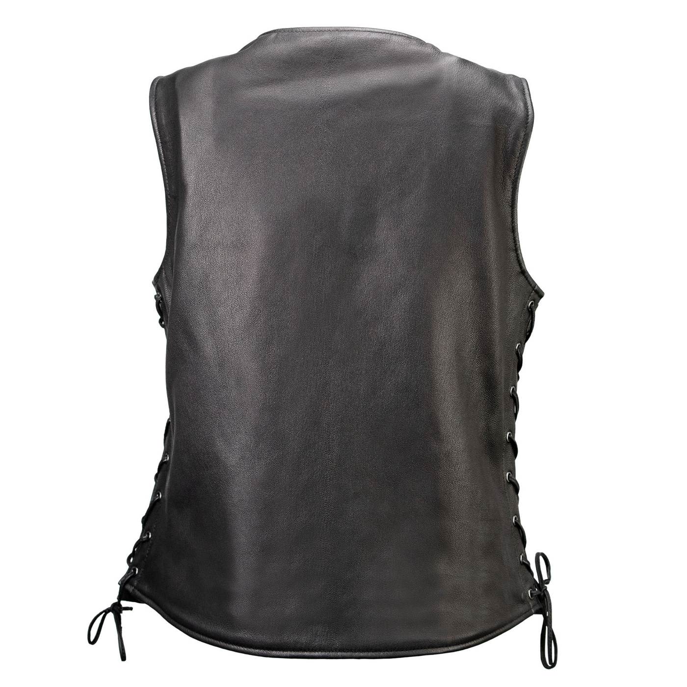 Milwaukee Motorcycle Clothing Co. Women's Born-Free Tall Sizes Black Leather Vest w/ V-Neck, Side Lace, Snap MMC40002
