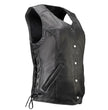 Milwaukee Motorcycle Clothing Co. Women's Born-Free Tall Sizes Black Leather Vest w/ V-Neck, Side Lace, Snap MMC40002