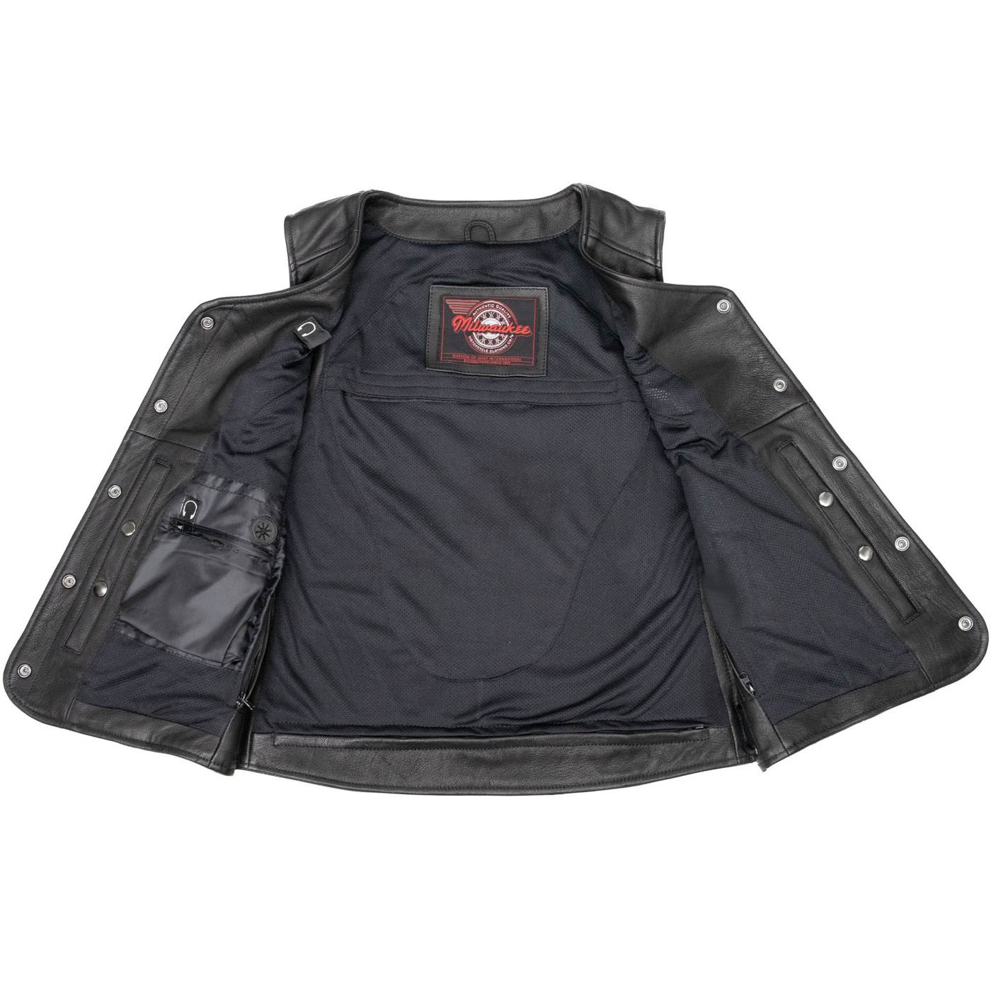 Milwaukee Motorcycle Clothing Co. Women's Born-Free Tall Sizes Black Leather Vest w/ V-Neck, Side Lace, Snap MMC40002