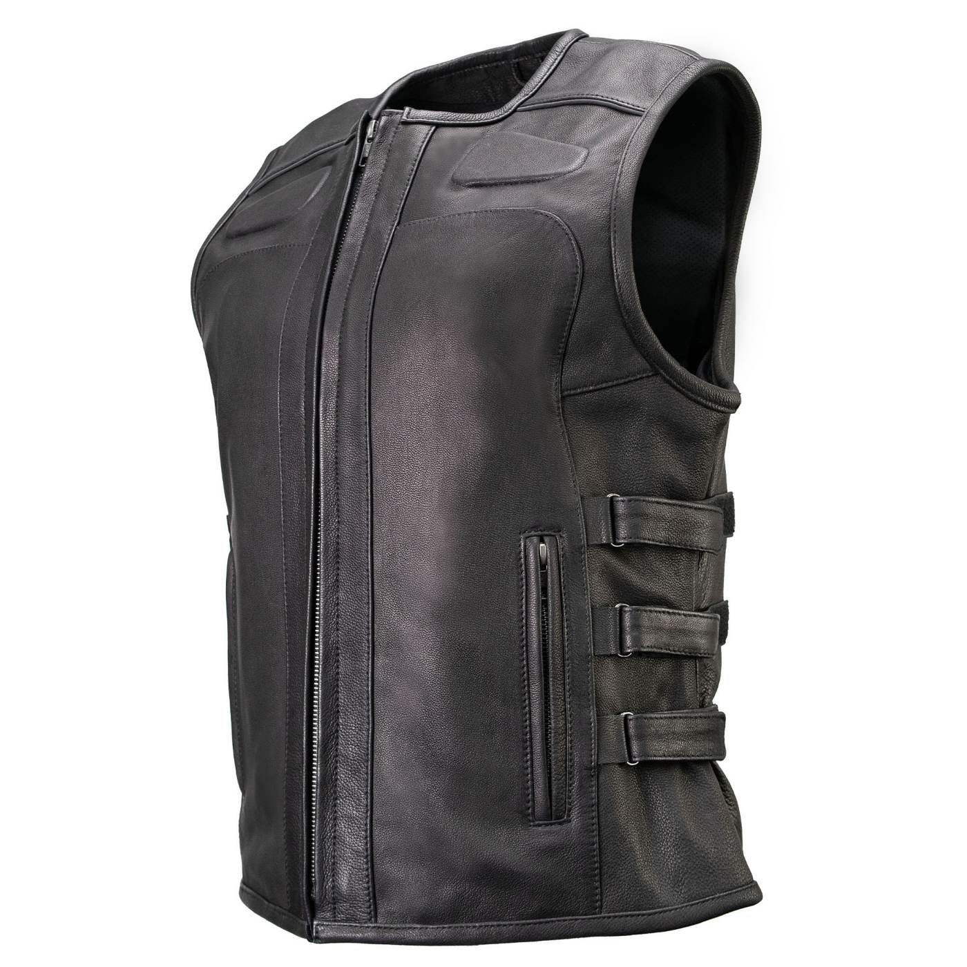 Milwaukee Motorcycle Clothing Co. Women's Gixxer Black Premium Leather Vest w/ Round Neck Side Buckle MMC40003