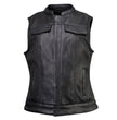 Milwaukee Motorcycle Clothing Co. Women's Girls-Club Black Leather Scooter Style Vest w/ Mandarin Collar MMC40005