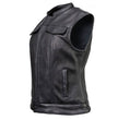 Milwaukee Motorcycle Clothing Co. Women's Girls-Club Black Leather Scooter Style Vest w/ Mandarin Collar MMC40005