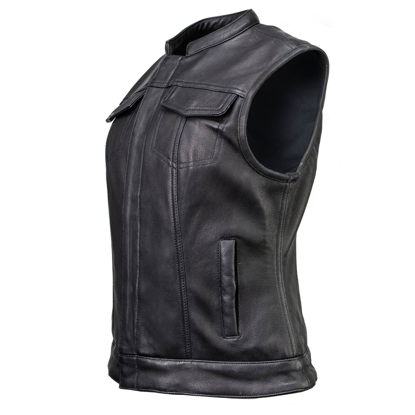 Milwaukee Motorcycle Clothing Co. Women's Girls-Club Black Leather Scooter Style Vest w/ Mandarin Collar MMC40005