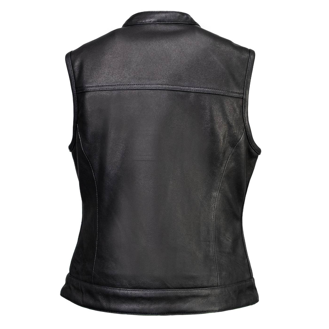 Milwaukee Motorcycle Clothing Co. Women's Girls-Club Black Leather Scooter Style Vest w/ Mandarin Collar MMC40005