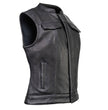 Milwaukee Motorcycle Clothing Co. Women's Girls-Club Black Leather Scooter Style Vest w/ Mandarin Collar MMC40005