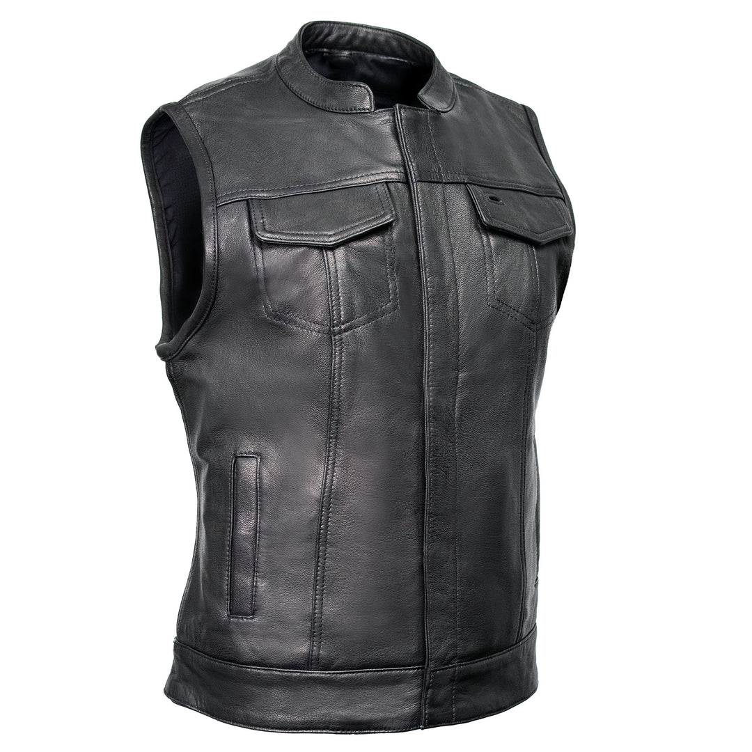 Milwaukee Motorcycle Clothing Co. Women's Girls-Club Black Leather Scooter Style Vest w/ Mandarin Collar MMC40005