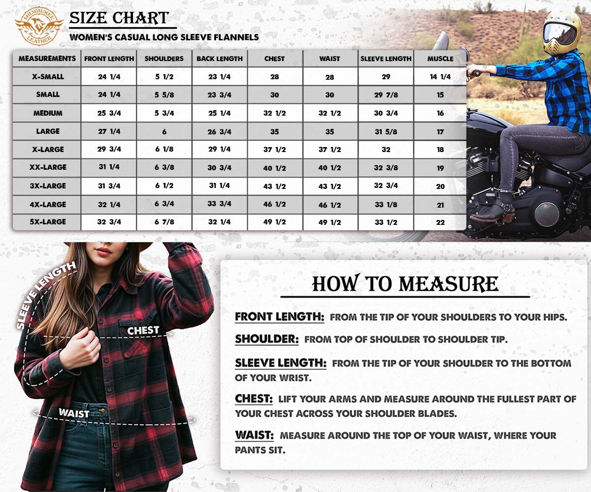 Milwaukee Leather MNG21614 Women's Gray and Red with Yellow Long Sleeve Cotton Flannel Shirt