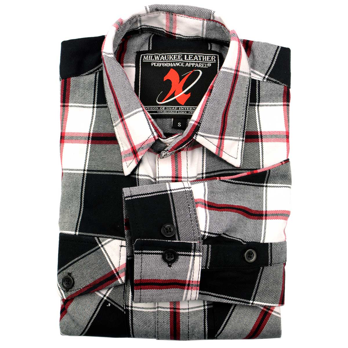 Milwaukee Leather MNG11625 Men's Flannel Plaid Black and White with Red Long Sleeve Cotton Button Down Shirt Medium Milwaukee Leather MNG11625 Men's Flannel Plaid Black and White with Red Long Sleeve Cotton Button Down Shirt Medium