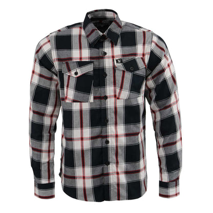 Milwaukee Leather Men's Flannel Plaid Shirt Black and White with Red Long Sleeve Cotton Button Down Shirt MNG11625