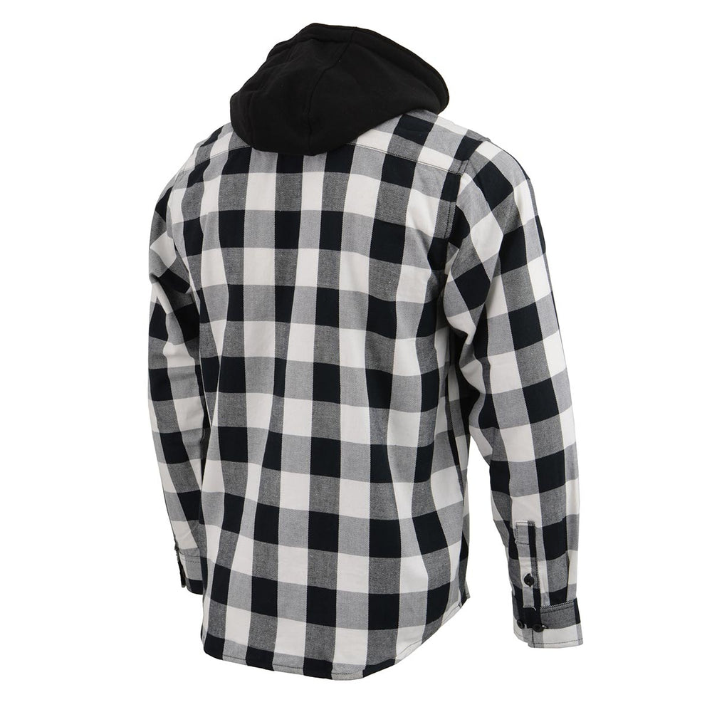 Milwaukee Leather MNG11629 Men's Long Sleeve Flannel Black and White Cotton Button Down Shirt w/ Hoodie