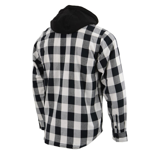 Milwaukee Leather MNG11629 Men's Long Sleeve Flannel Black and White Cotton Button Down Shirt w/ Hoodie