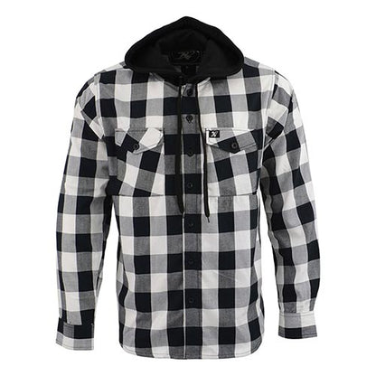 Milwaukee Leather Men's Flannel Plaid Shirt Black and White Long Sleeve Cotton Button Down with Hoodie MNG11629