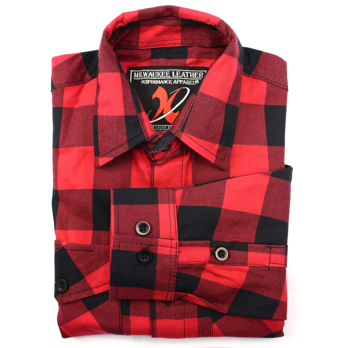 mens red and black dress shirt Milwaukee Leather Men's Flannel Plaid Shirt Black and Red Long Sleeve Cotton Button Down Shirt MNG11631