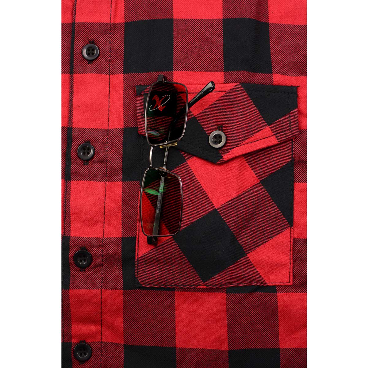 Milwaukee Leather Men's Flannel Plaid Shirt Black and Red Long Sleeve Cotton Button Down Shirt MNG11631