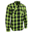 Milwaukee Leather MNG11632 Men's Flannel Plaid Black and Neon Green Long Sleeve Cotton Button Down Shirt