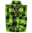 Milwaukee Leather MNG11632 Men's Flannel Plaid Black and Neon Green Long Sleeve Cotton Button Down Shirt
