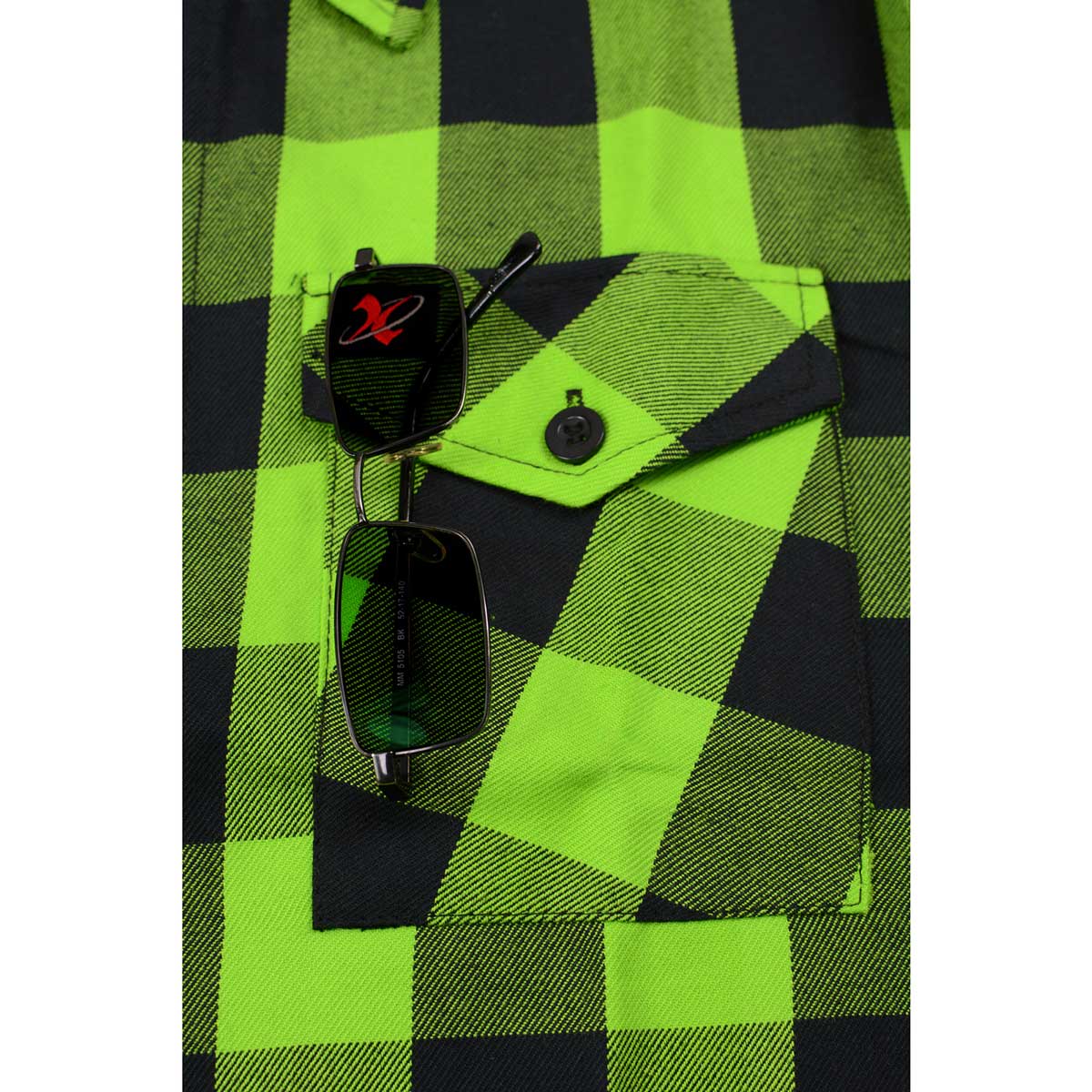 Milwaukee Leather MNG11632 Men's Flannel Plaid Black and Neon