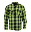 Milwaukee Leather MNG11632 Men's Flannel Plaid Black and Neon Green Long Sleeve Cotton Button Down Shirt