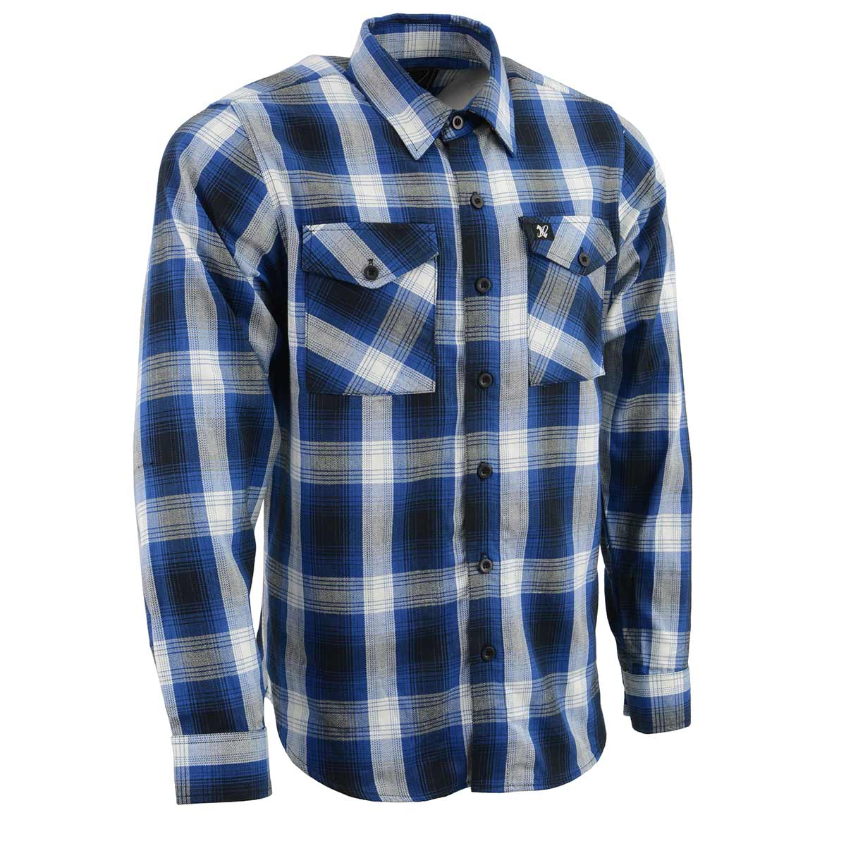 Milwaukee Leather Men's Flannel Plaid Shirt Blue and White Long Sleeve ...