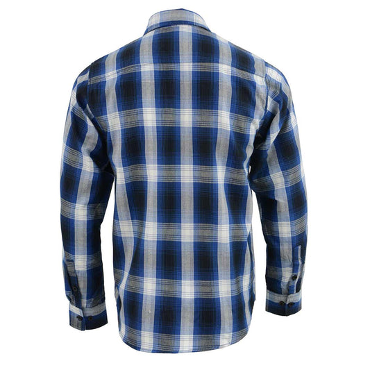 Milwaukee Leather MNG11635 Men's Flannel Plaid Blue and White Long Sleeve Cotton Button Down Shirt