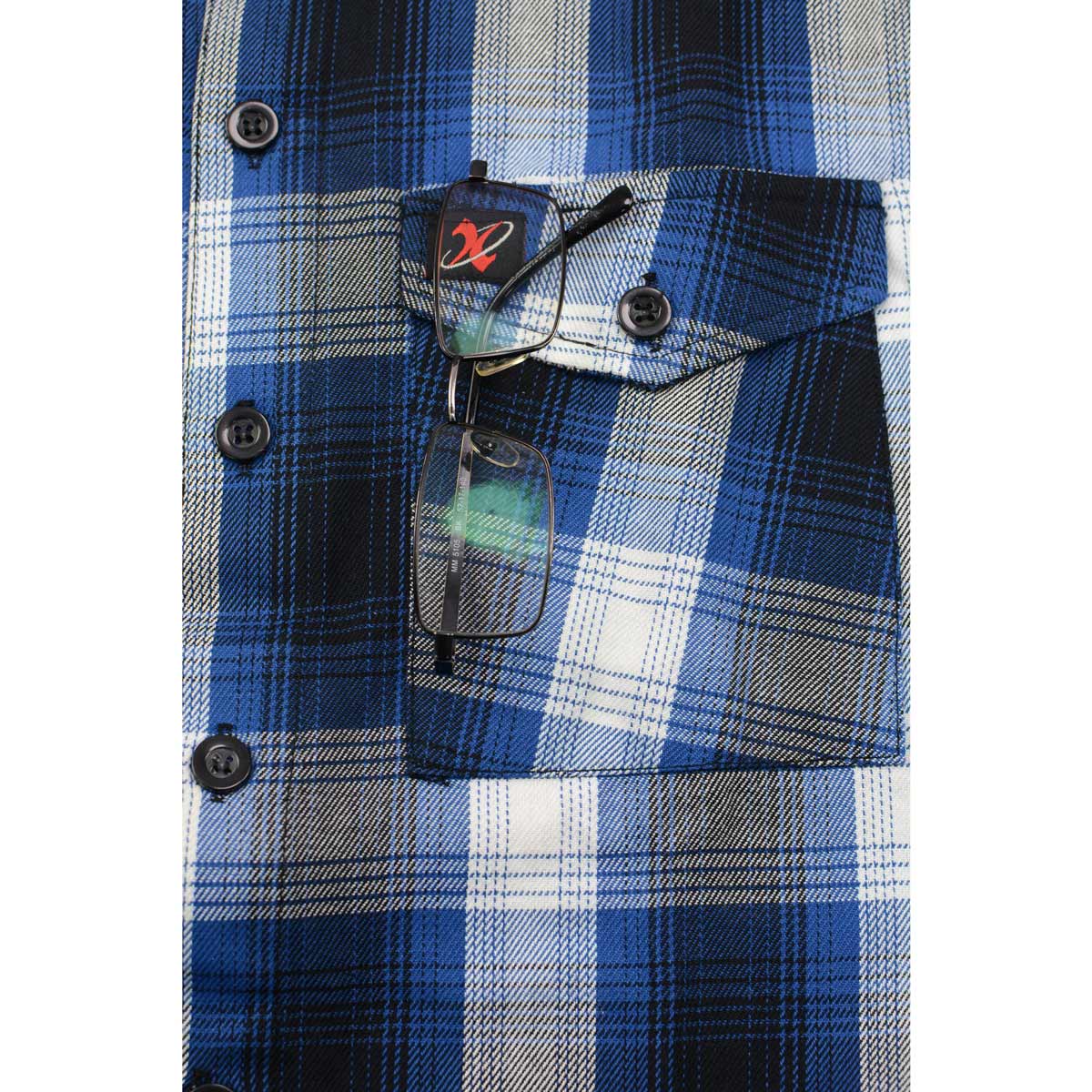 Milwaukee Leather Men's Flannel Plaid Shirt Blue and White Long Sleeve Cotton Button Down Shirt MNG11635