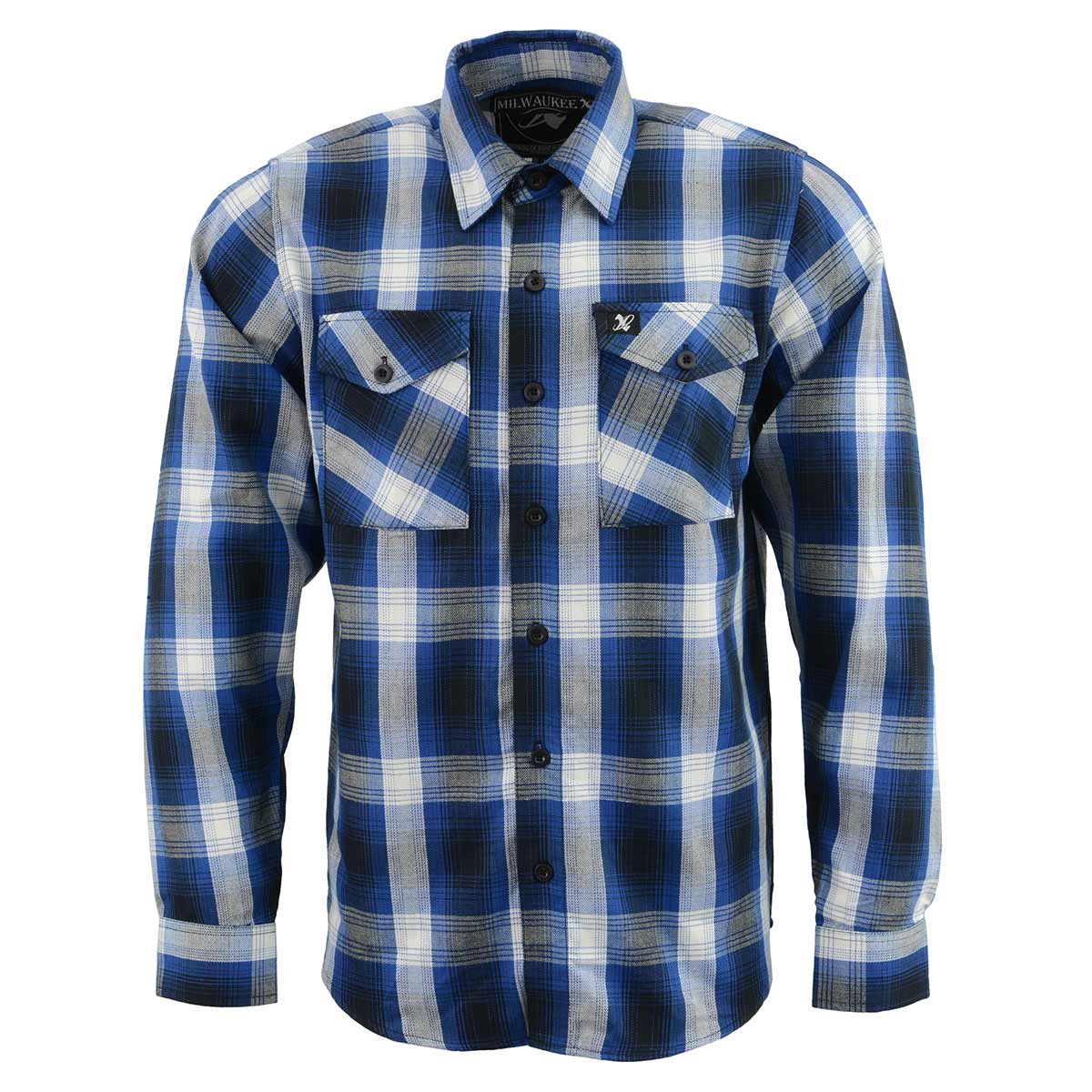 Milwaukee Leather Men's Flannel Plaid Shirt Blue and White Long Sleeve ...