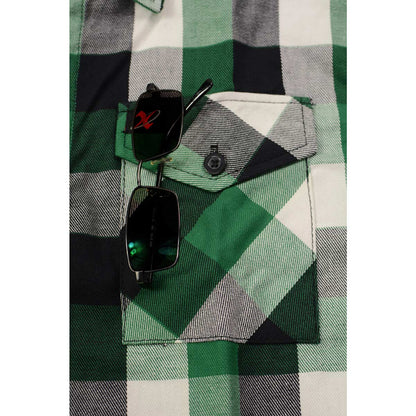 Milwaukee Leather Men's Flannel Plaid Shirt Green and White Long Sleeve Cotton Button Down Shirt MNG11636