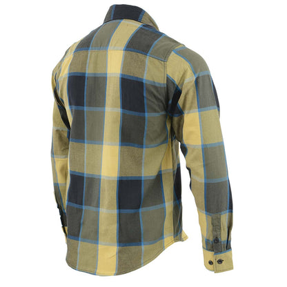 Milwaukee Leather Men's Flannel Plaid Shirt Beige with Black and Blue Long Sleeve Cotton Button Down Shirt MNG11639