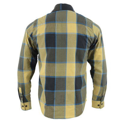 Milwaukee Leather Men's Flannel Plaid Shirt Beige with Black and Blue Long Sleeve Cotton Button Down Shirt MNG11639