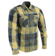 Milwaukee Leather MNG11639 Men's Flannel Plaid Beige with Black and Blue Long Sleeve Cotton Button Down Shirt
