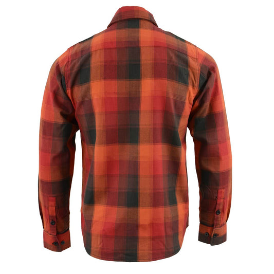 Milwaukee Leather MNG11641 Men's Flannel Plaid Shirt Orange with Red and Black Long Sleeve Cotton Button Down Shirt