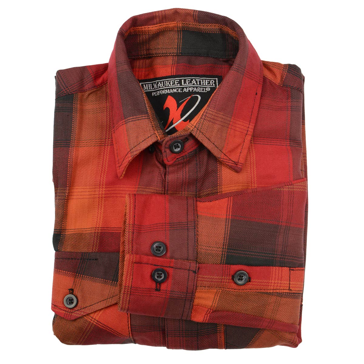 Milwaukee Leather MNG11641 Men's Flannel Plaid Shirt Orange with Red and Black Milwaukee Motorcycle Clothing Co Milwaukee Leather MNG11641 Men's Flannel Plaid Shirt Orange with Red and Black Milwaukee Motorcycle Clothing Co