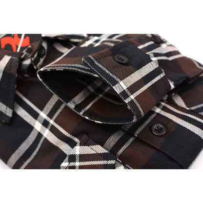 Milwaukee Leather Men's Flannel Plaid Shirt Brown Black and White Long Sleeve Cotton Button Down Shirt MNG11643