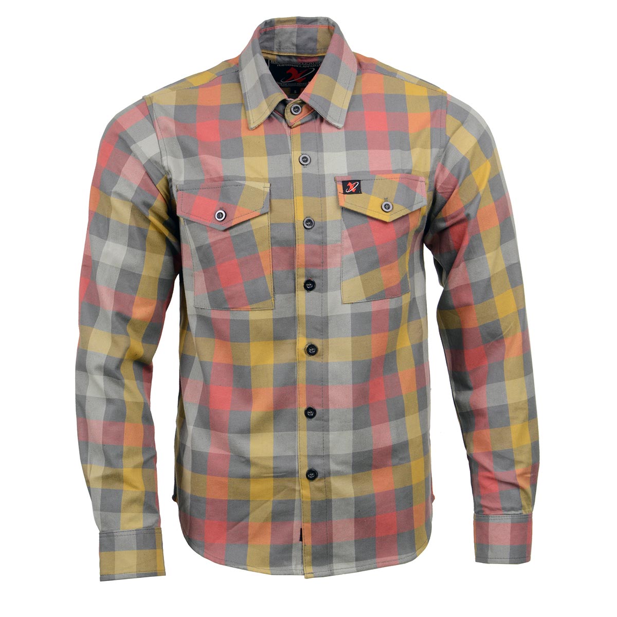 Milwaukee Leather MNG11661 Men's Gray and Red with Yellow Long Sleeve Cotton Flannel Shirt