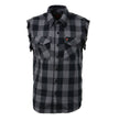 Milwaukee Leather MNG11689 Men’s Classic Black and Grey Button-Down Flannel Cut Off Frayed Sleeveless Casual Shirt