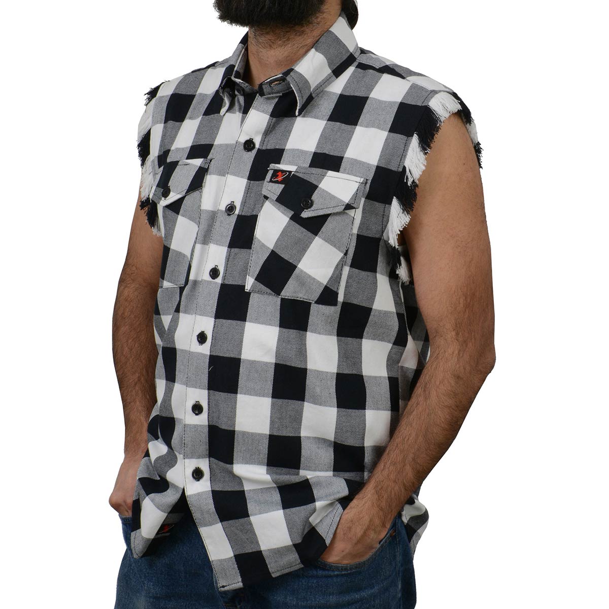 cut off dress shirt Milwaukee Leather MDM11682 Mens Classic Orange/Beige Button-Down Cut Off Frayed Sleeveless Casual Shirt