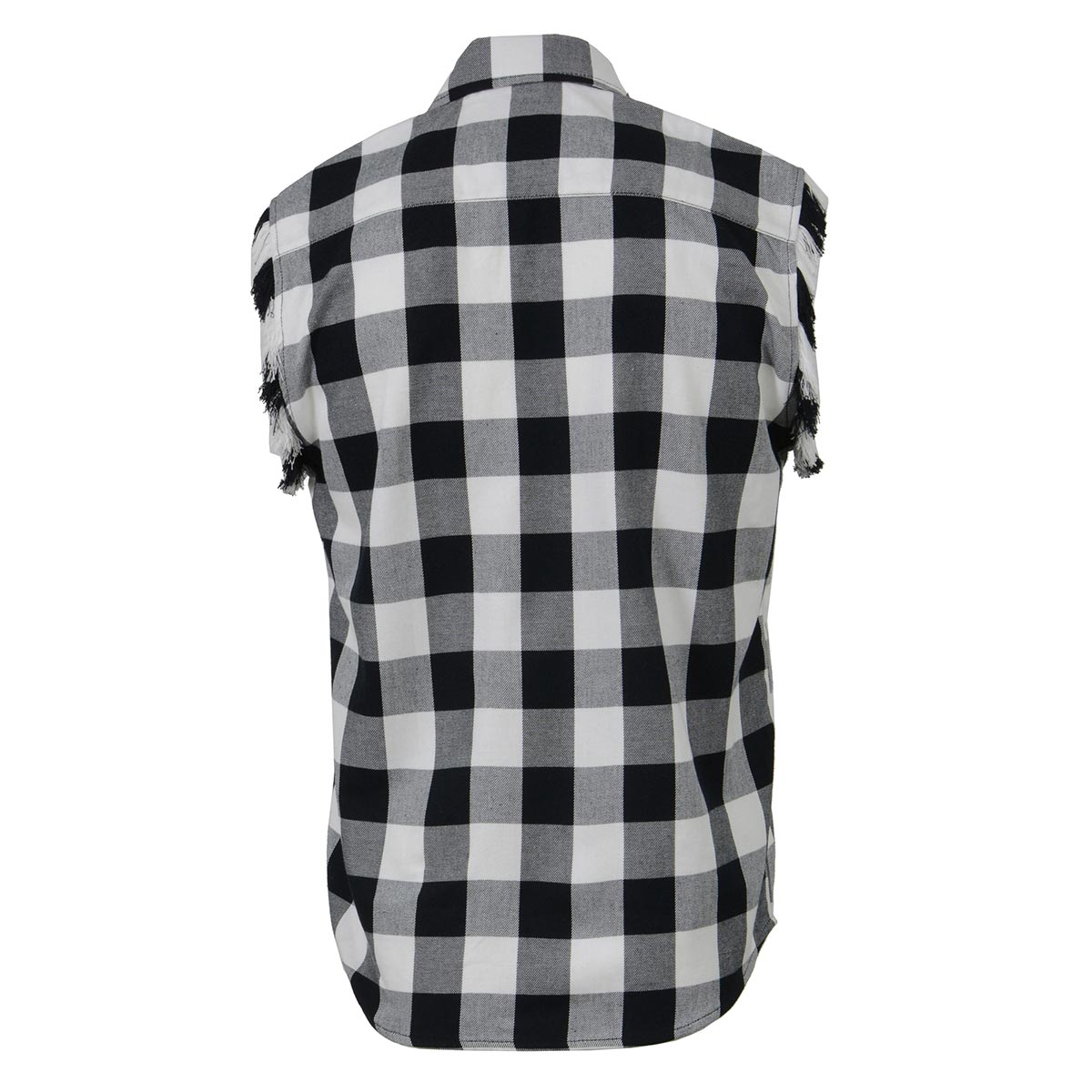 Milwaukee Leather MNG11690 Men’s Classic Black and White Button-Down Flannel Cut Off Frayed Sleeveless Casual Shirt