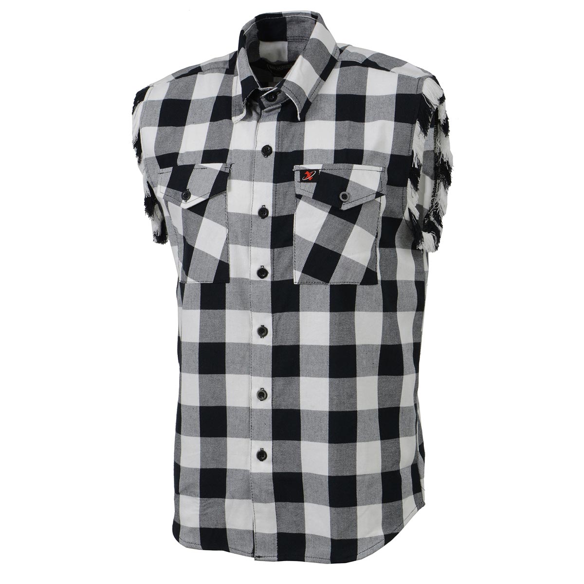 Milwaukee Leather MNG11690 Men’s Classic Black and White Button-Down Flannel Cut Off Frayed Sleeveless Casual Shirt