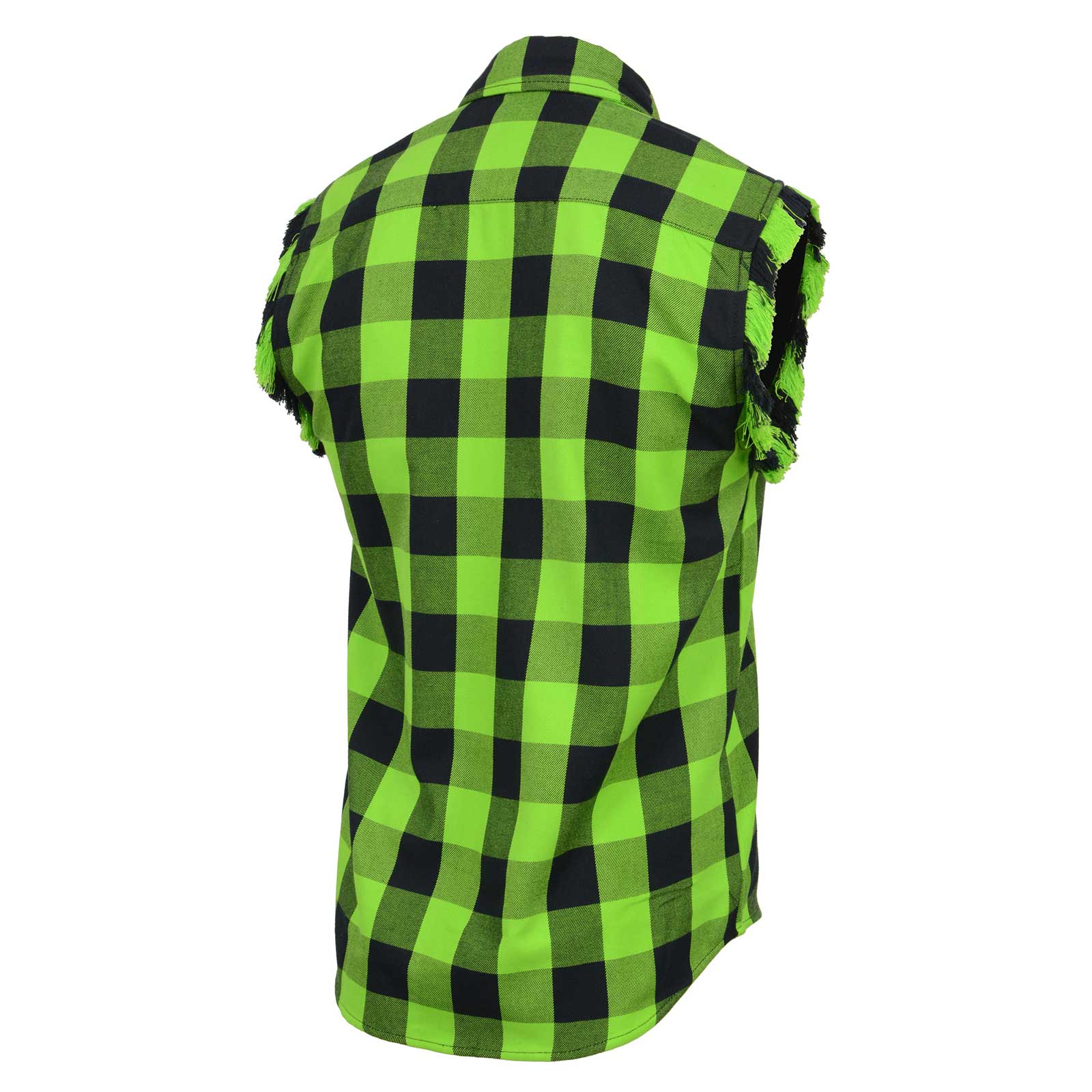 Milwaukee Leather MNG11691 Men’s Classic Black and Green Button-Down Flannel Cut Off Frayed Sleeveless Casual Shirt