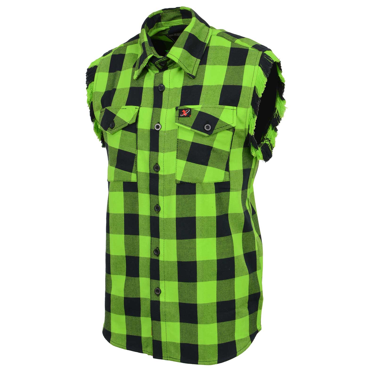 Milwaukee Leather MNG11691 Men’s Classic Black and Green Button-Down Flannel Cut Off Frayed Sleeveless Casual Shirt