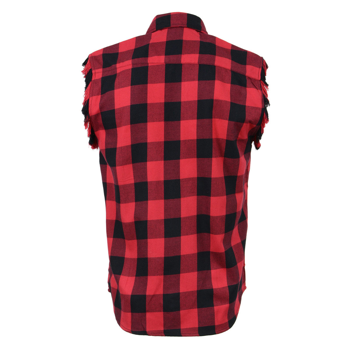 red dress shirt with black vest Milwaukee Leather MNG11692 Men’s Classic Black and Red Button-Down Flannel Cut Off Frayed Sleeveless Casual Shirt